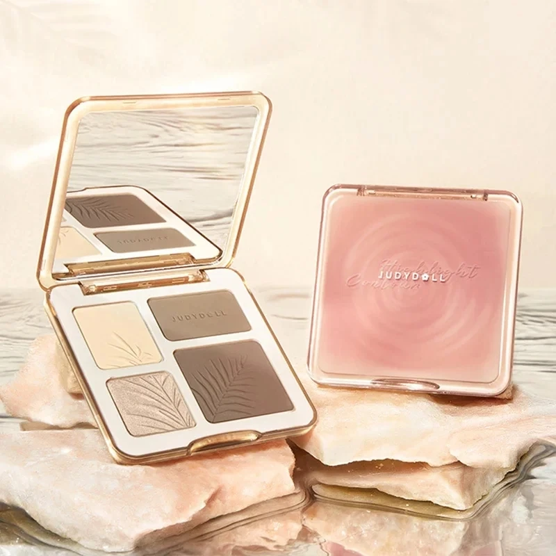 Judydoll 3d Highlighter Contour Bronzer 4 in 1 Palette Nude Makeup Natural Color Rendering Long-Lasting Waterproof Cosmetics