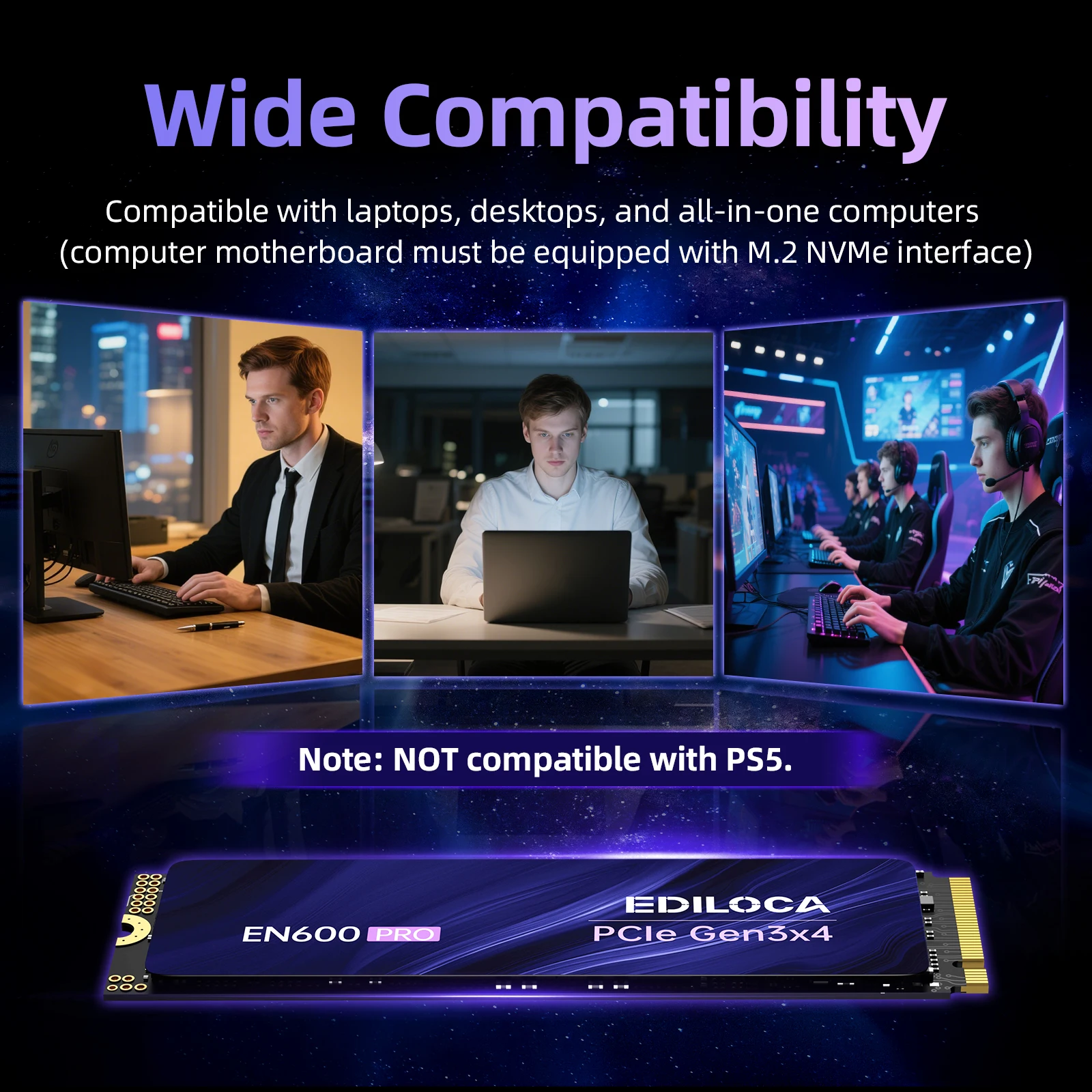 Ediloca EN600 PRO SSD 3500MB/s PCIe3.0x4 NVMe M.2 2280 SSD 3D NAND TLC PC 데스크탑 및 노트북용 내장 솔리드 스테이트 드라이브