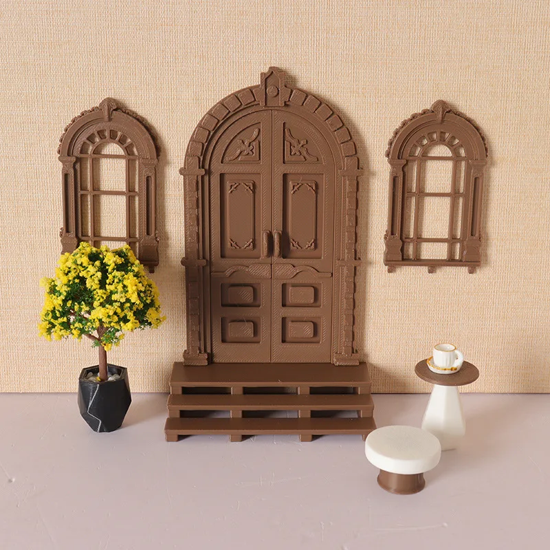 

1set Dollhouse European Vintage Doorway Decorative Ornament Door Window Backdrop Photography Miniature Props Decoration Decor