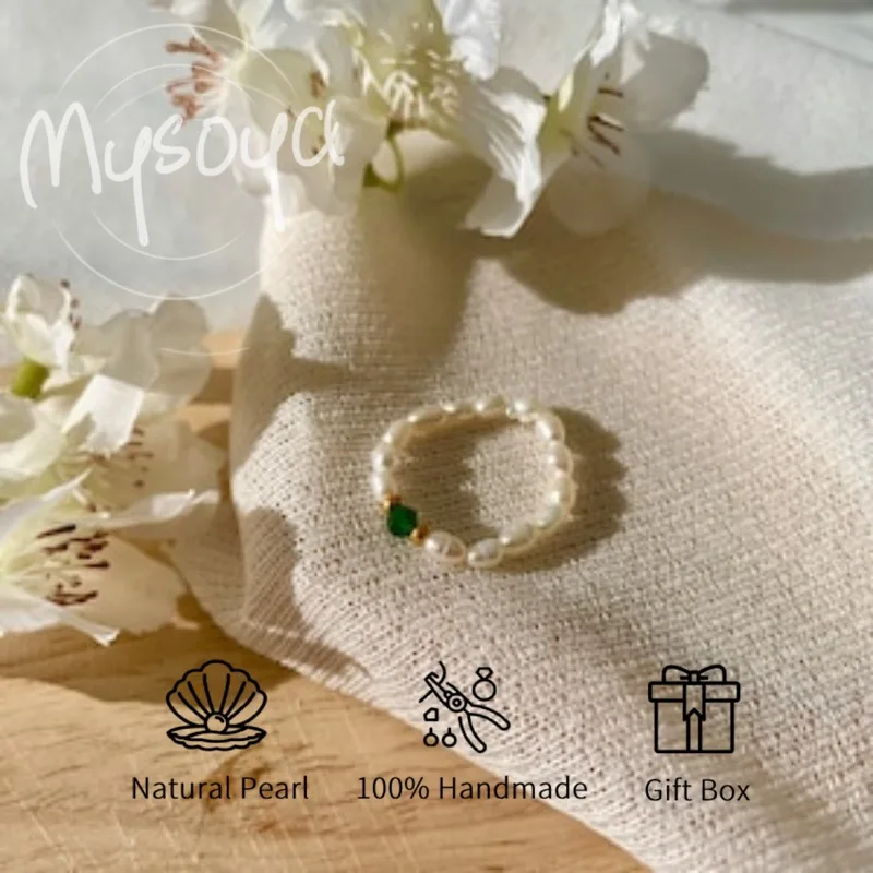 

Кольцо MYSOYA с белым рисовым пресноводным жемчугом 2 мм в подарочной упаковке для нее/юма, дня рождения/свадьбы/Рождества/новогоднего подарка