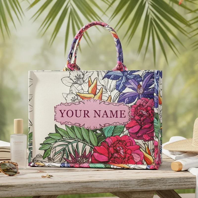 2026 New Personalized Custom Women's Tote Bag, Canvas Printed Handbag, Large Capacity Beach Bag image 3