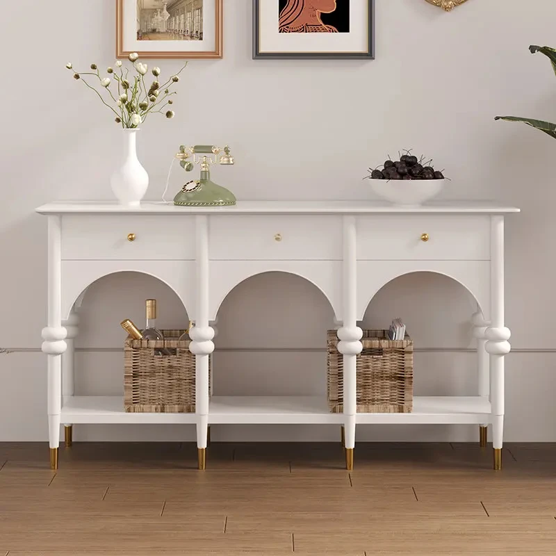 

French Cream Style Solid Wood Entrance Cabinet Entrance Hall Hallway Decoration Console Tables Locker