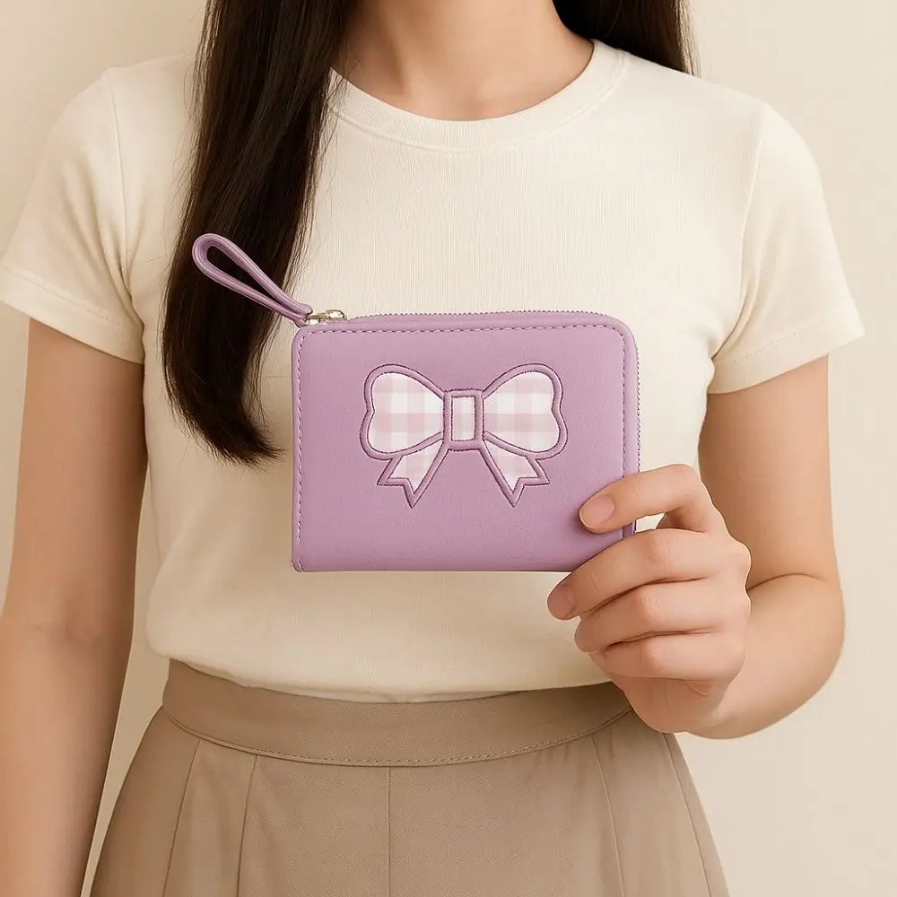 

Korean Short Women's Wallet Plaid Heart Fold Wallet Hasp PU Leather Clutch Purse Card Holder