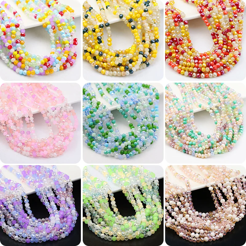 WLYeeS 45 Style 4x3mm Flat Round Austrian Crystal Bead Mixed Multicolor Loose Spacer Bead for Jewelry Beaden Bracelet Making DIY