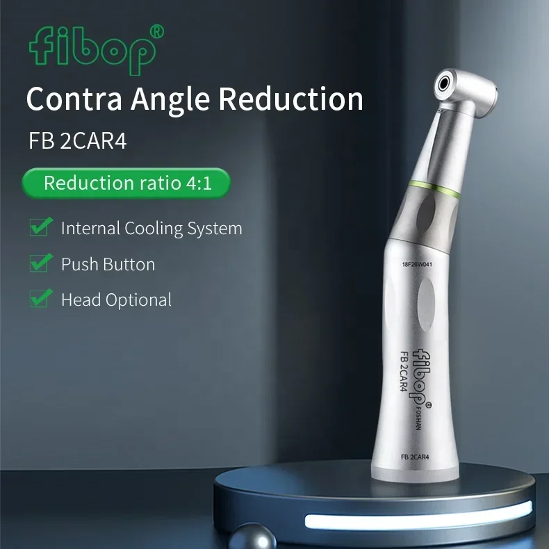 fibop  Dentals machine handpiece contra angle 4:1 low speed blue ring connect dentals drill with LED push button fiber optic