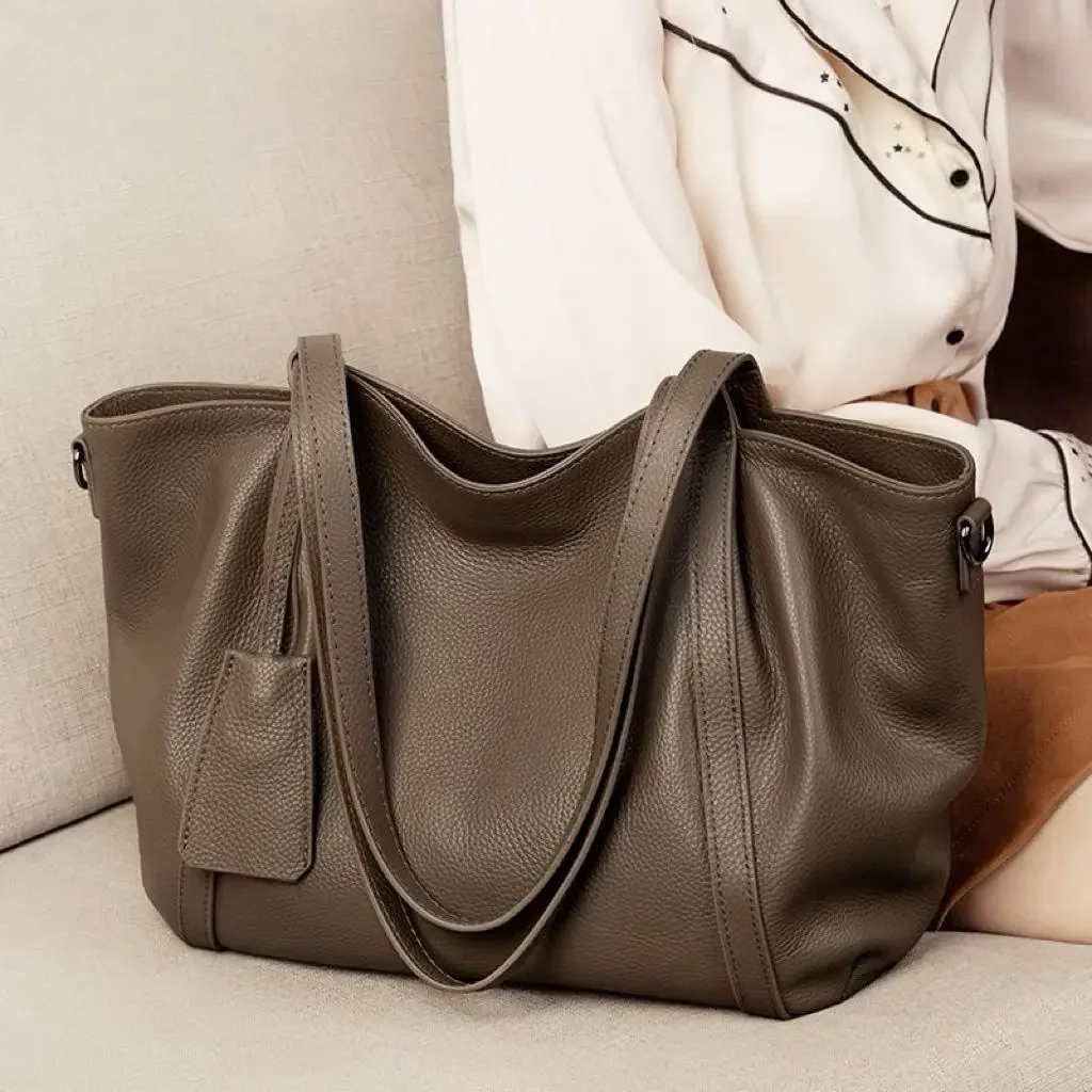 2027 New Fashion Cow Genuine Leather Top Handle Crossbody Bag for Women Vintage Tote Large Shoulder Bag Luxury Designer Handbag