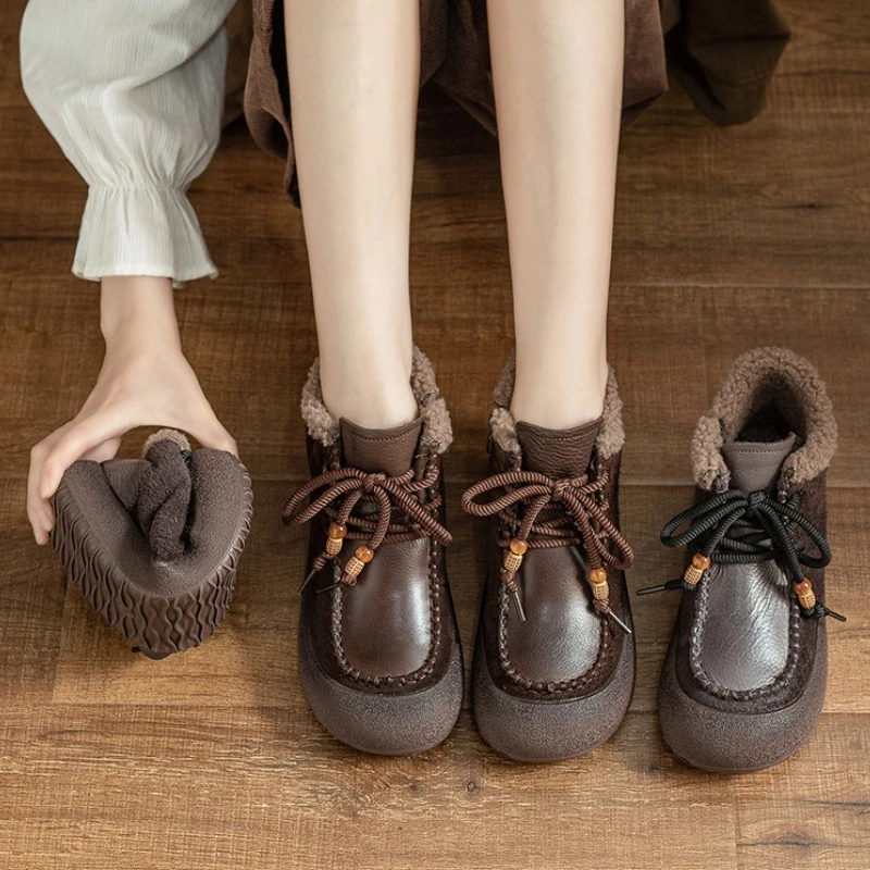 الجدة الدانتيل يصل جلد طبيعي الشتاء المرأة حذاء من الجلد الربط قصيرة أفخم تصميم مريح أحذية بوت قصيرة خفيفة الوزن عارضة الأحذية #6