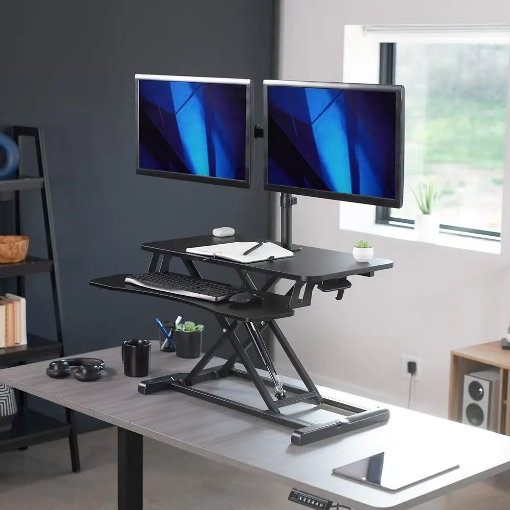 Height Adjustable 32 inch Standing Desk Converter with Dual 13 to 30 inch Monitor Stand, Sit Stand Monitor Mount and Desk Riser,