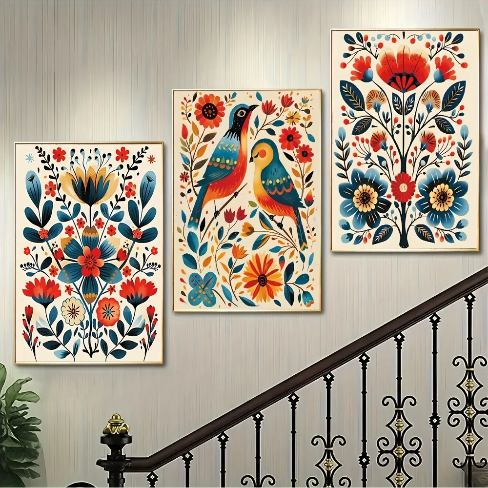 3pcs Frameless Animal and Plant Wall Art Posters, Color Murals Printed Canvas Pictures in The Study Room, Living Room Decoration