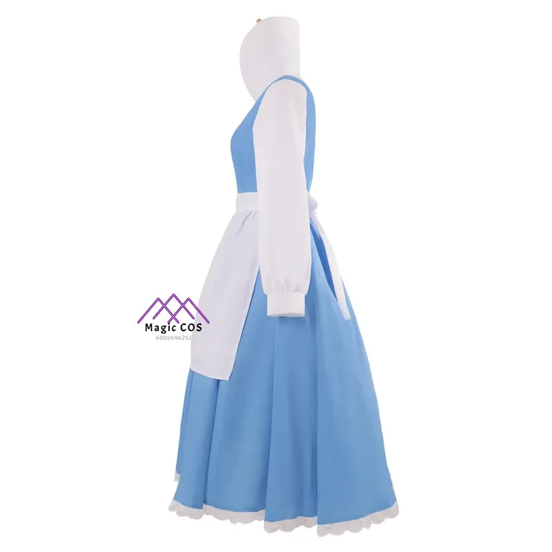 فستان بيوتي آند ذا بيست بيل الأميرة التأثيري للخادمة للفتيات للهالوين فستان أزرق صديق للميزانية زي جاهز للصور