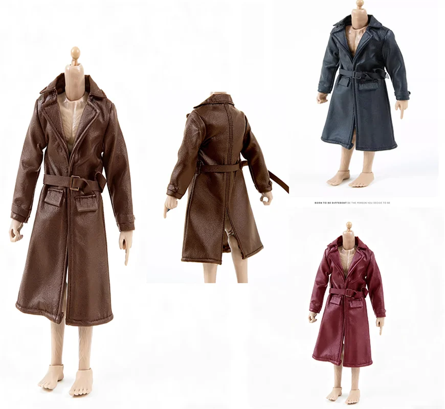 متوفر 1/12 نسخة متوسطة الطول سترة واقية من الجلد الأسود العصرية خندق معطف صالح 6 ''عمل الشكل الجسم لتقوم بها بنفسك لعبة مجسمة