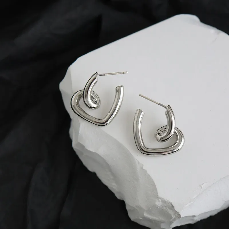 

925 Sterling Silver Hollow Heart And Cross Circle Style Earrings With Fashionable And Simple Design Suitable For Women's Jewelry