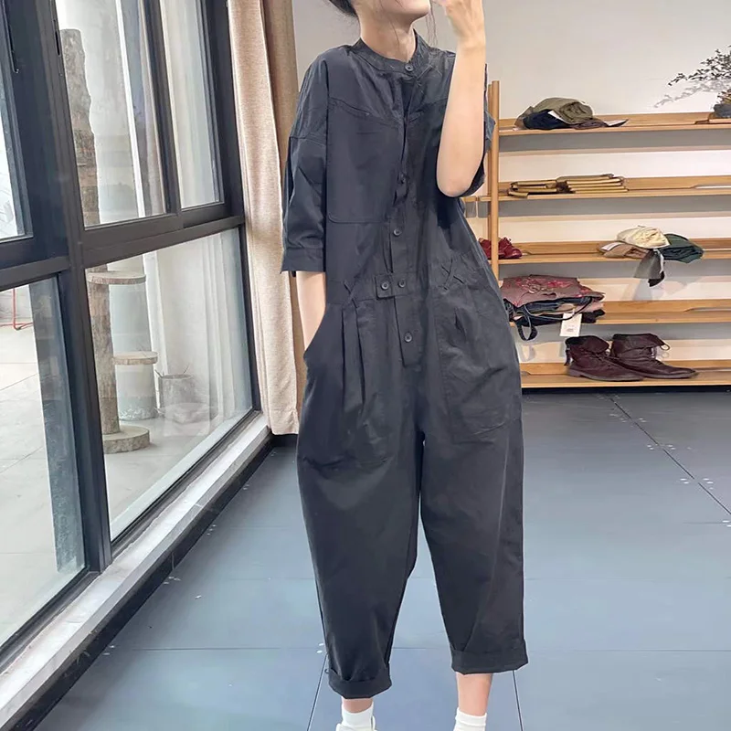 

Летние оригинальные корейские художественные рабочие комбинезоны свободного кроя больших размеров, повседневные, стройнящие, омолаживающие, из 100% хлопка