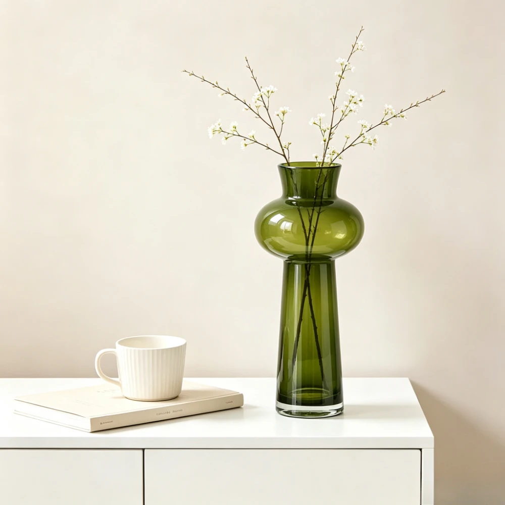 Modern Colored Glass Vase Unique Bulb Shaped Floral Container Nordic Style for Living Room Desktop Home Tabletop Decoration