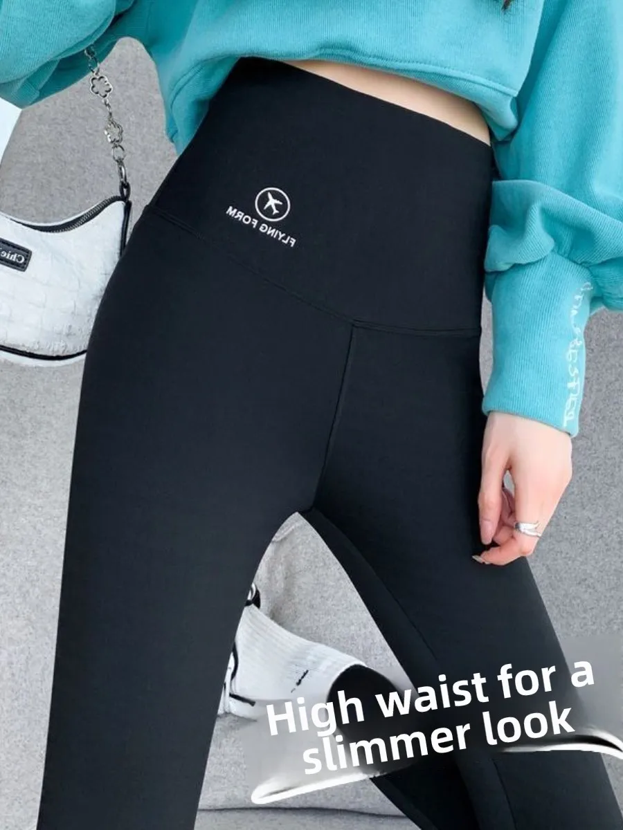 

Брюки для йоги Thiened Fce с высокой талией, верхняя одежда из ковчьей кожи, длинные брюки, повседневная одежда, теплые базовые брюки для женщин