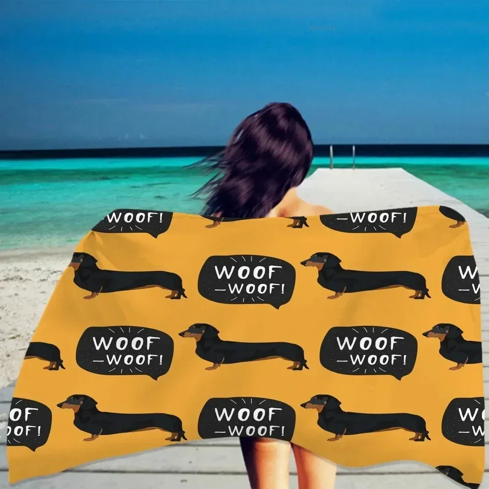 Cute Cartoon Dachshund Dog Beach Towel Quick Dry Kawaii Pet Dogs Bath Towel Sand Proof Pool Towels for Travel Swim Yoga Sport