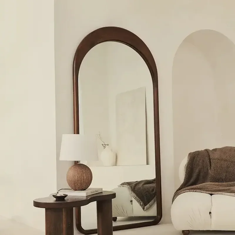 American Medieval Style Full Length Mirror Arched Irregular Floor Standing Wall Mounted Decorative Mirror for Bedroom Home
