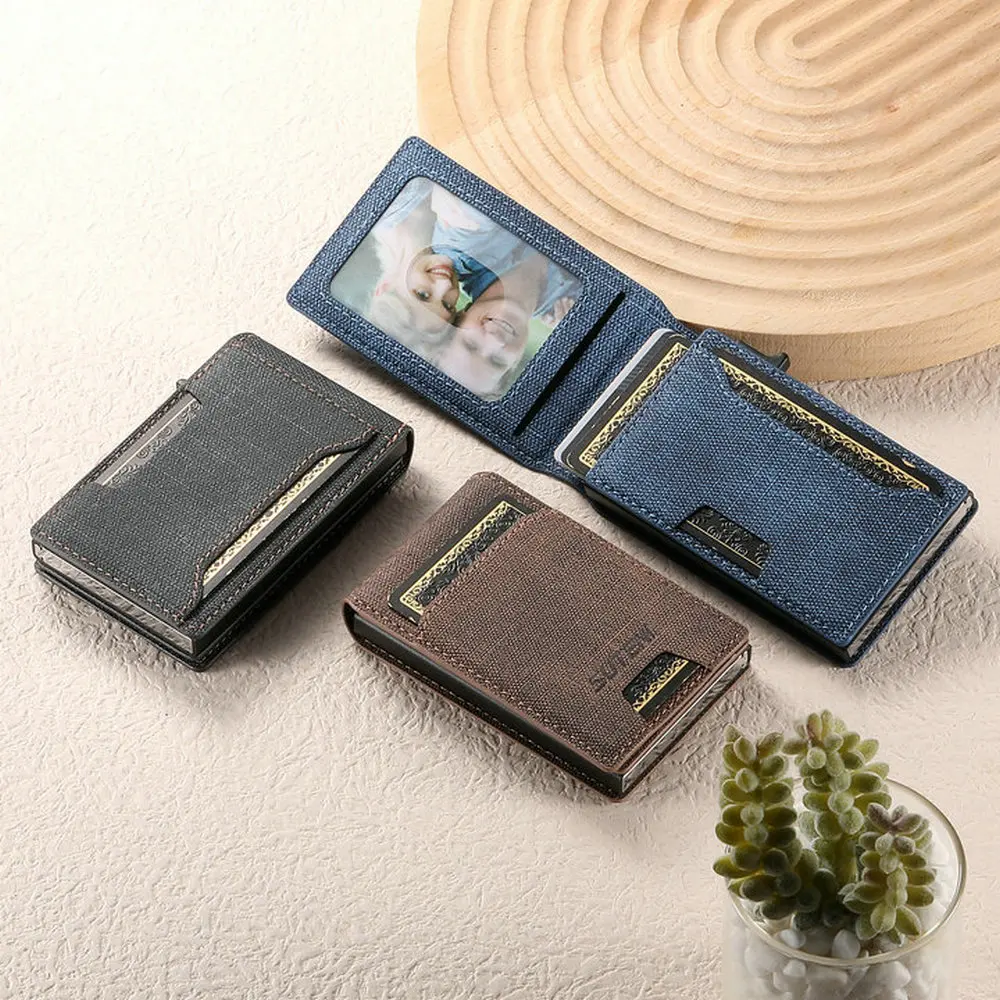 Luxury High Quality Leather PU Capa For Men Wallet Cards Slot Case Card Box Pressing The Button Automatically Ejects The Card