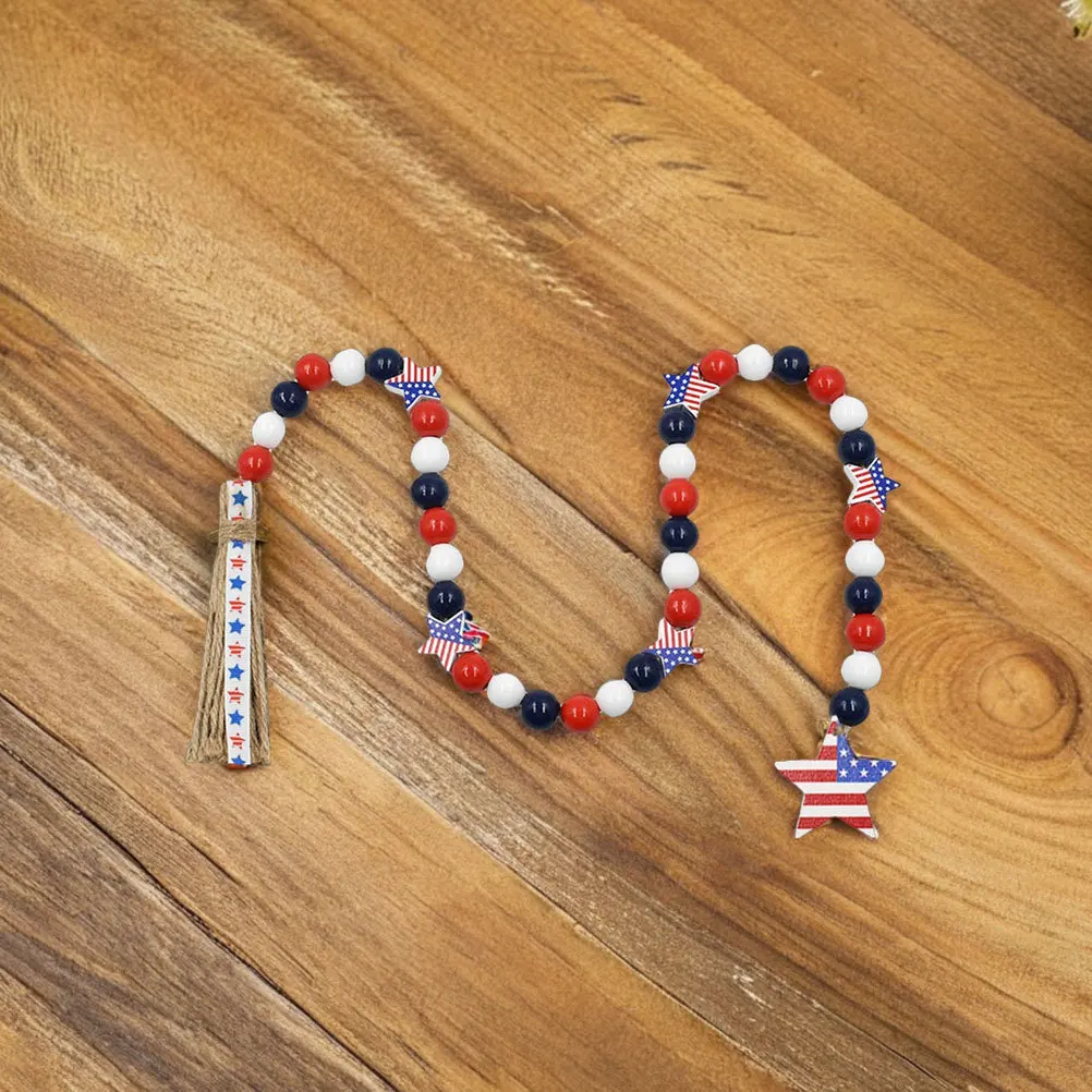素朴な木製ビーズガーランドタッセル愛国的な独立記念日の装飾7月4日パーティーの飾り農家の装飾木製スタービーズ
