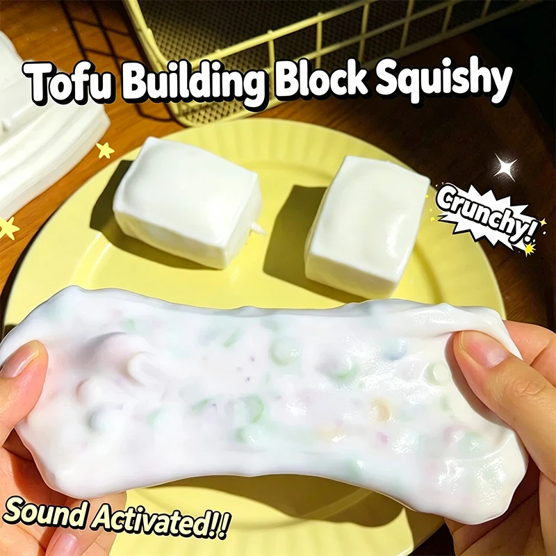 Crunchy Tofu Squishy Fidget Toy Crunchy Squishies Squeeze Stress Ball Toys ASMR Anti Stress Release Hand Gift Toy for Adult