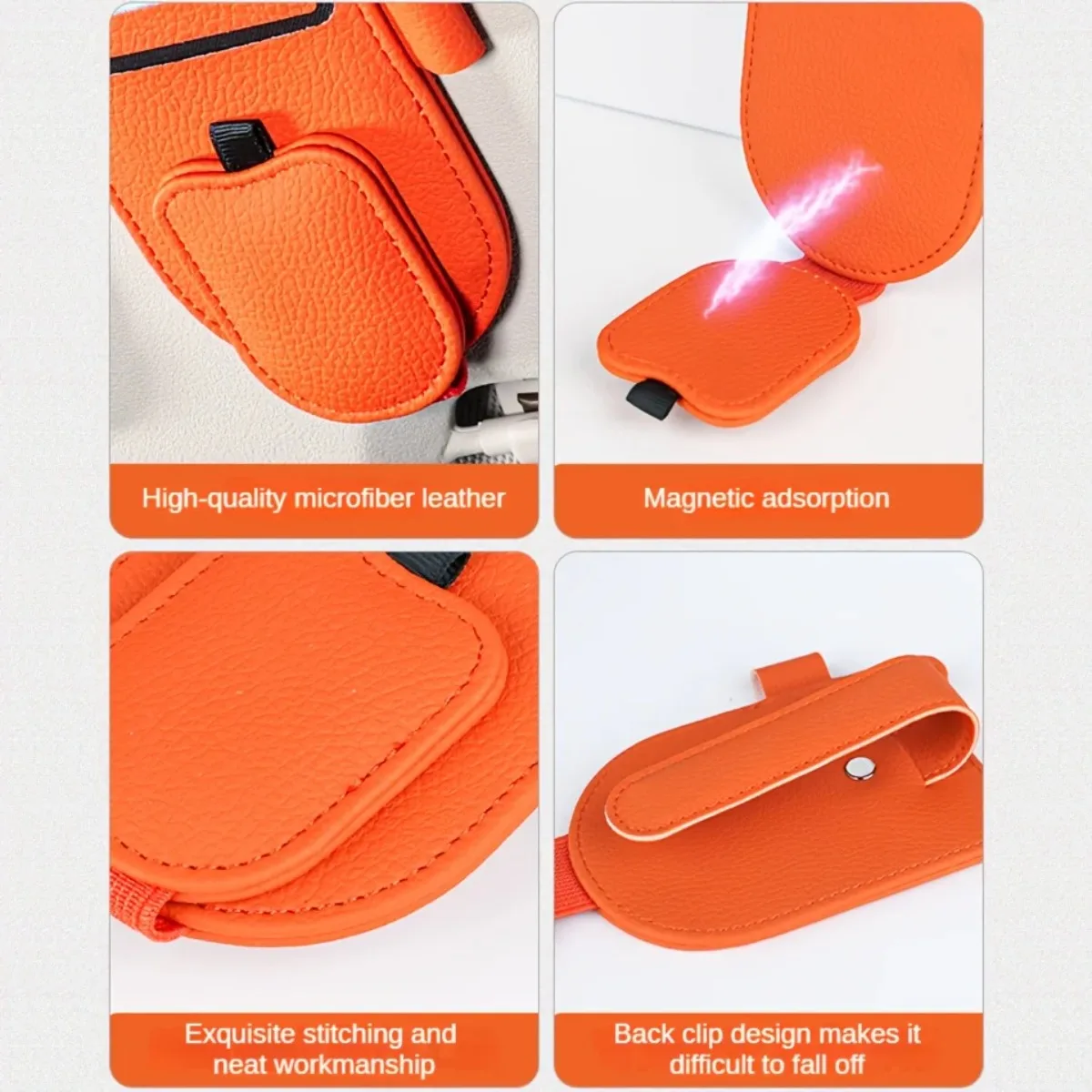 Katzenohr-Sonnenblenden-Organizer aus PU-Leder, multifunktionales Autozubehör, kompakter Halter für Brillen, Karten, Stifte – Detail 5