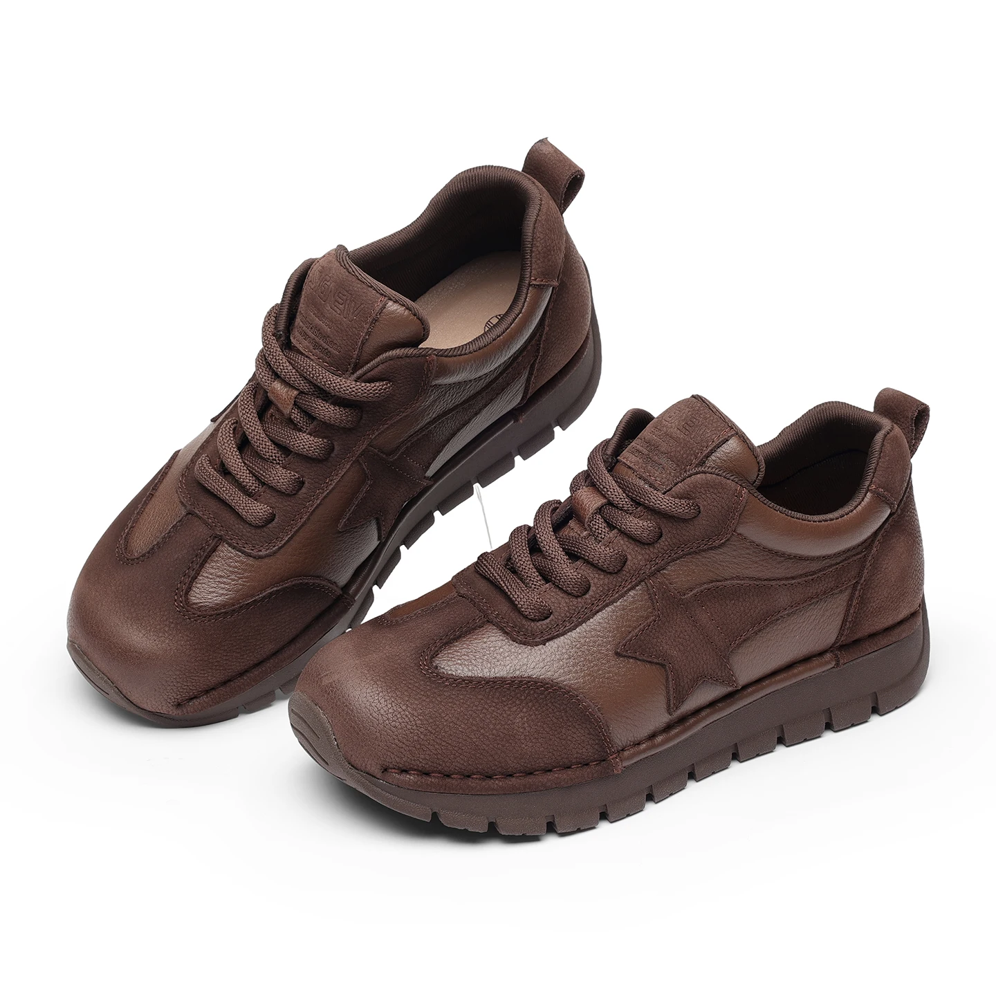 

Винтажные немецкие тренировочные кроссовки из натуральной кожи для женщин, коричневые кроссовки с узором в виде звезд, на толстой подошве, с мягкой нескользящей подошвой, удобные повседневные спортивные туфли