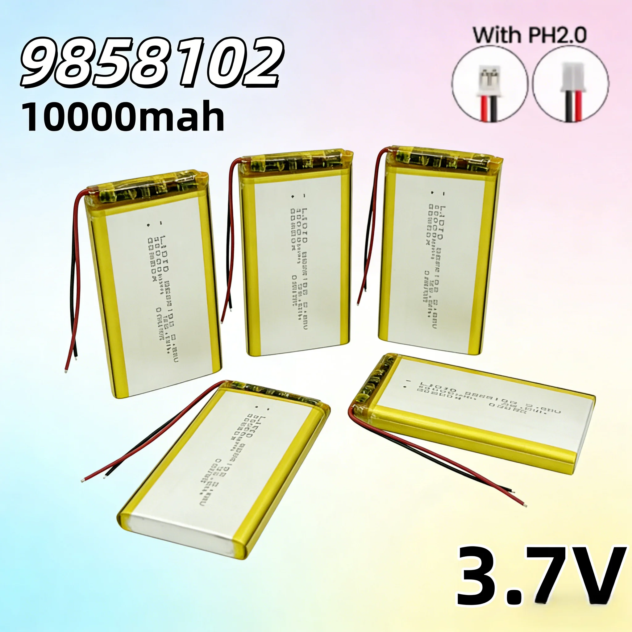 

2 шт. 10000 мАч 9858102 Литий-полимерный аккумулятор 3.7В 3.8В, 9.8x58x102 мм, для Power Bank, планшетов, MID, навигаторов