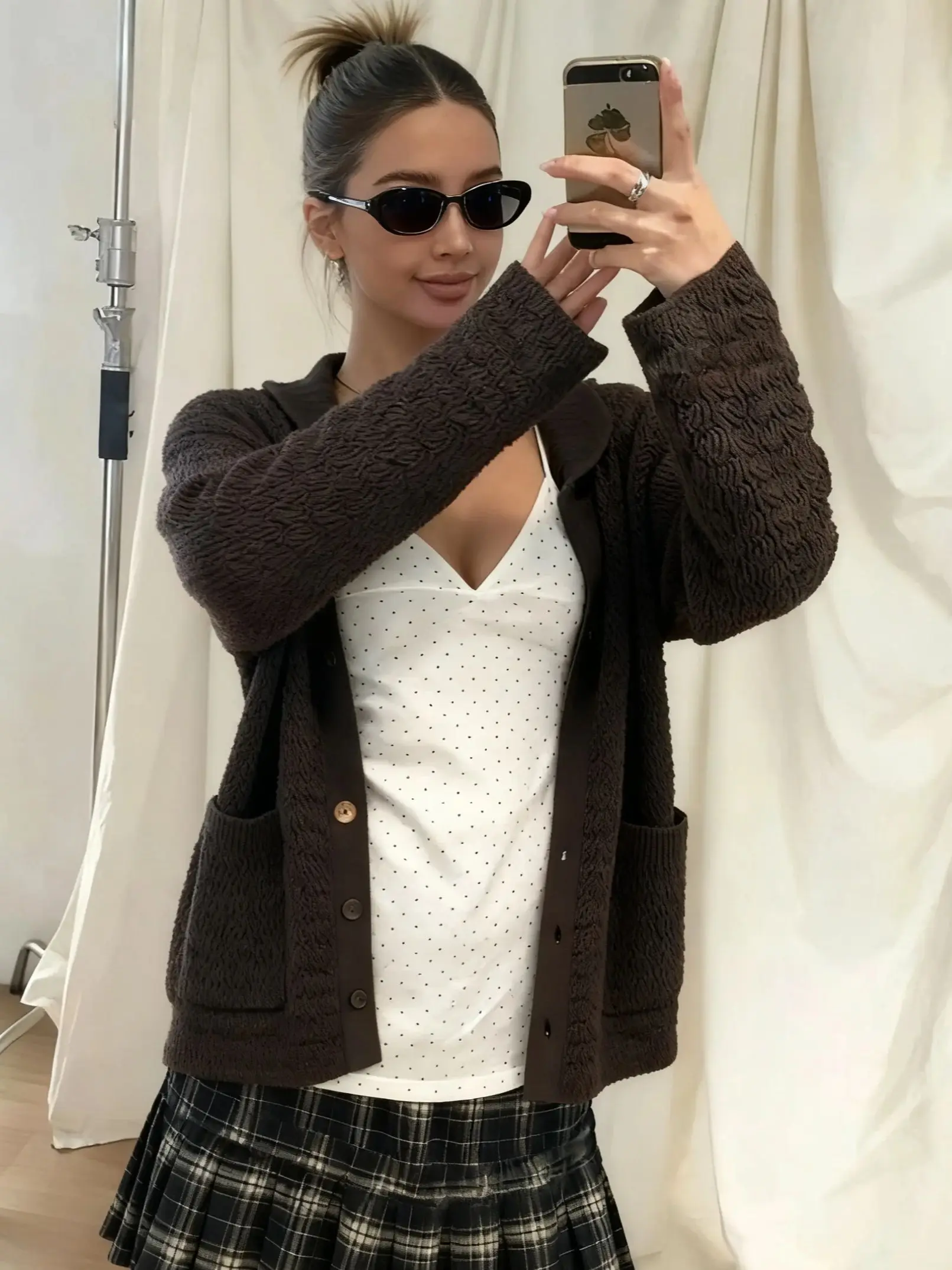 

Weird Puss классический базовый свитер женский осенний повседневный эластичный уличный свитер с длинными рукавами и карманами на пуговицах повседневное простое трендовое пальто