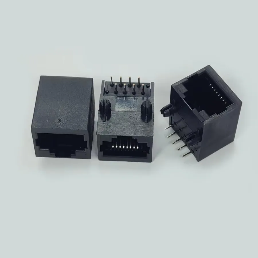 50PCS/Lot Black RJ45 8P8C Jack Connector Plastic PCB Mount Network Internet Modular 18.5mm