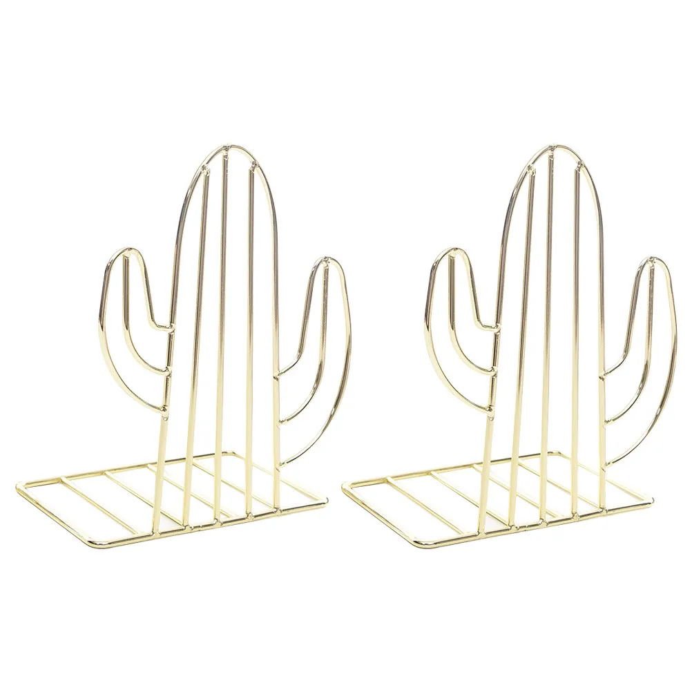 1Pair Stylish Cactus Bookends Made of Solid Iron Desktop Book Organizer Shelf Storage Holder for Home Office Library Classroom