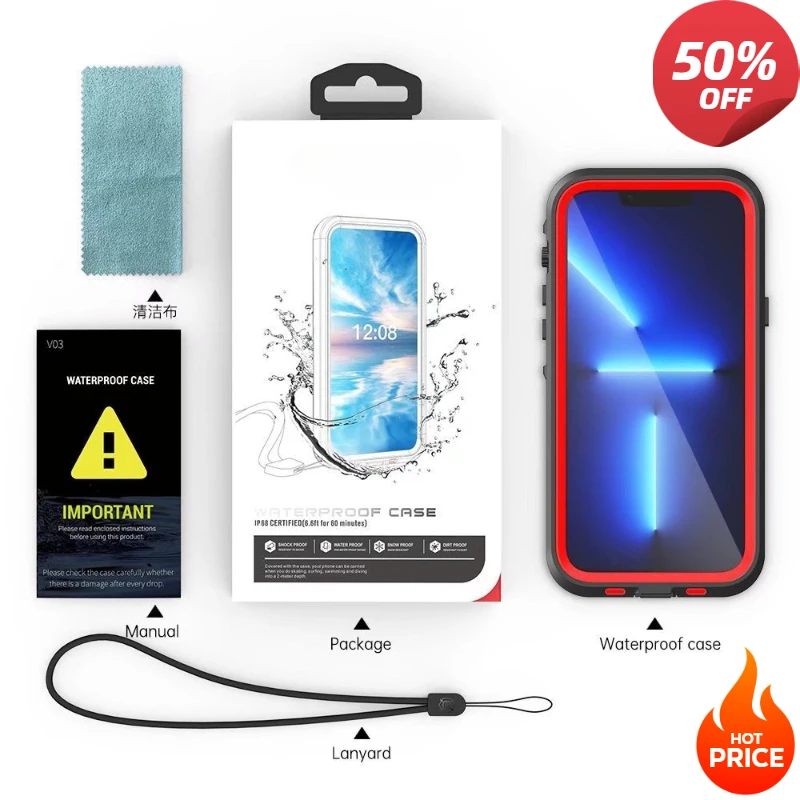 

Full Sealed Waterproof Metal Case for IPhone 16 15 14 13 Plus Pro Max Series Screen Protector Military Shockproof Cover