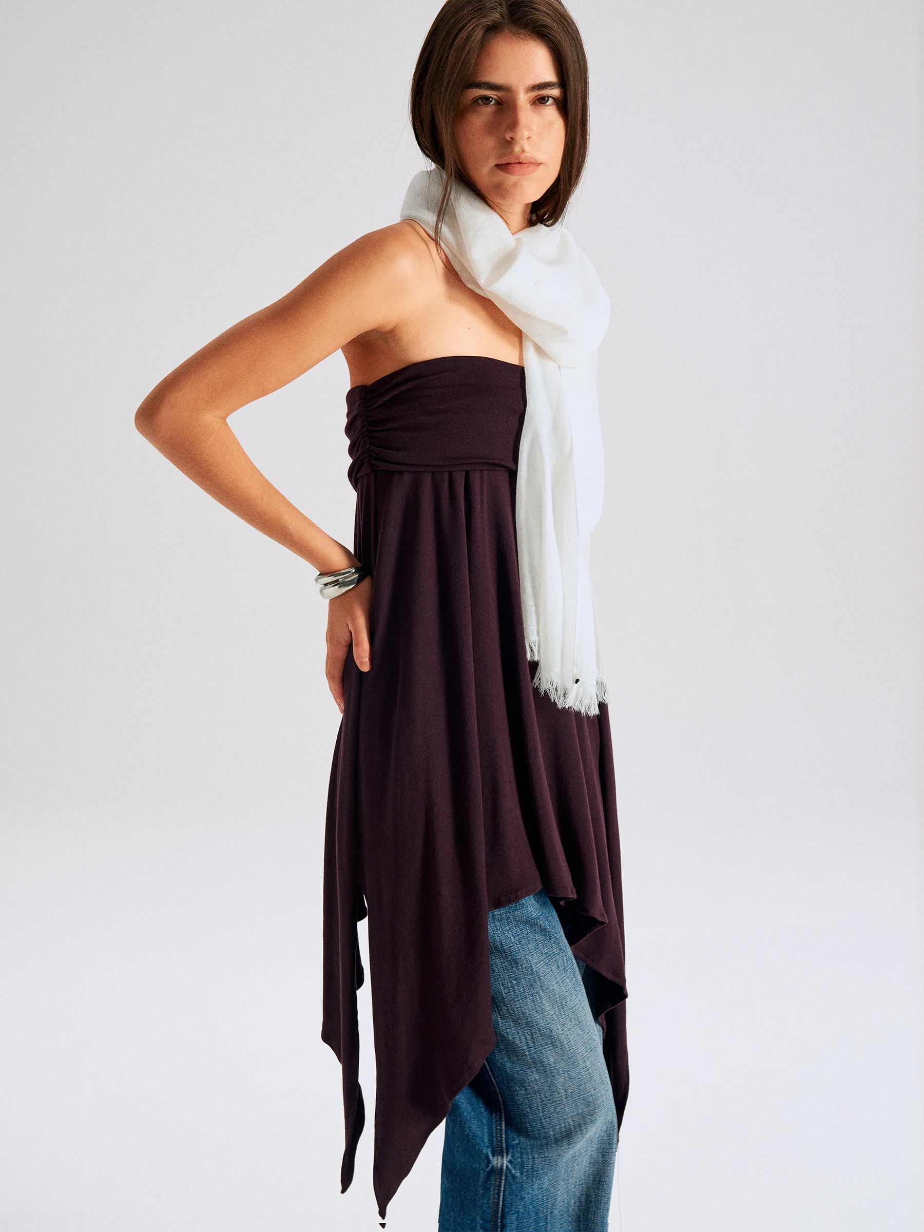 SHKUCO Skin-friendly Elastic Halter Long Skirt High Waist Cotton Blend Multi-wear Possibilities Layerable Midi Skirt