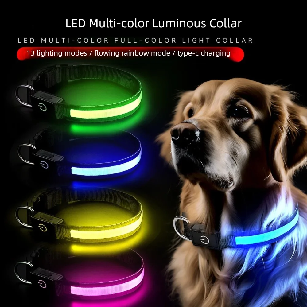 LED Dog Collar USB Rechargeable Night Safety Type_C Charge Multimodal Change Color Pet Dog Collar Luminous Dog Supplies Necklace