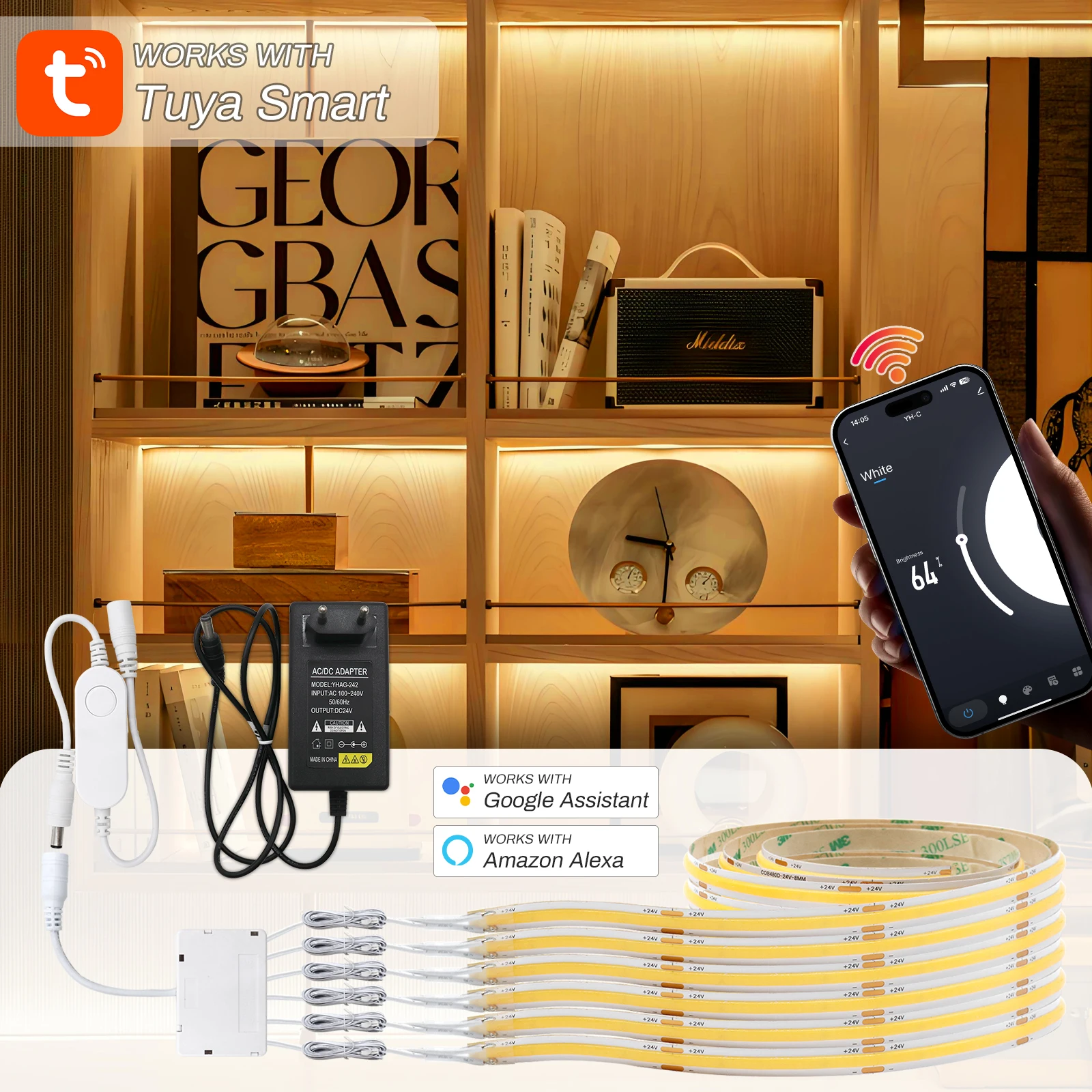 Tuya WiFi LED Cabinet Lights Zigbee Smart APP Control 24V LED Cabinet Strip Lights Bookcase Wardrobe Closet Lamp Tape