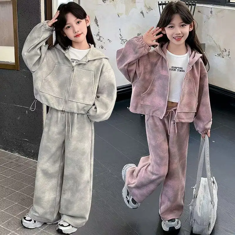 Girls Clothing Sets Spring And Autumn Sport Suit for Kids Teenager School Outfits Children Tie-dye Jacket+sweatpants Tracksuits