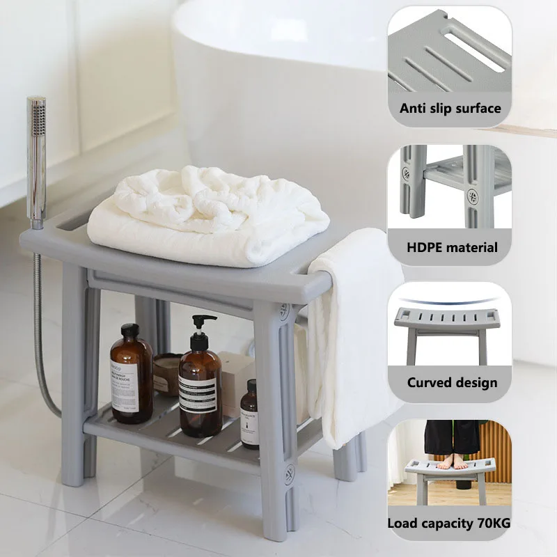 Shower Stool Shower Bench Stool With Storage Shelf Waterproof Bathroom Spa Bathing Shower Seat Chair Storage Bench For Home Use image 4