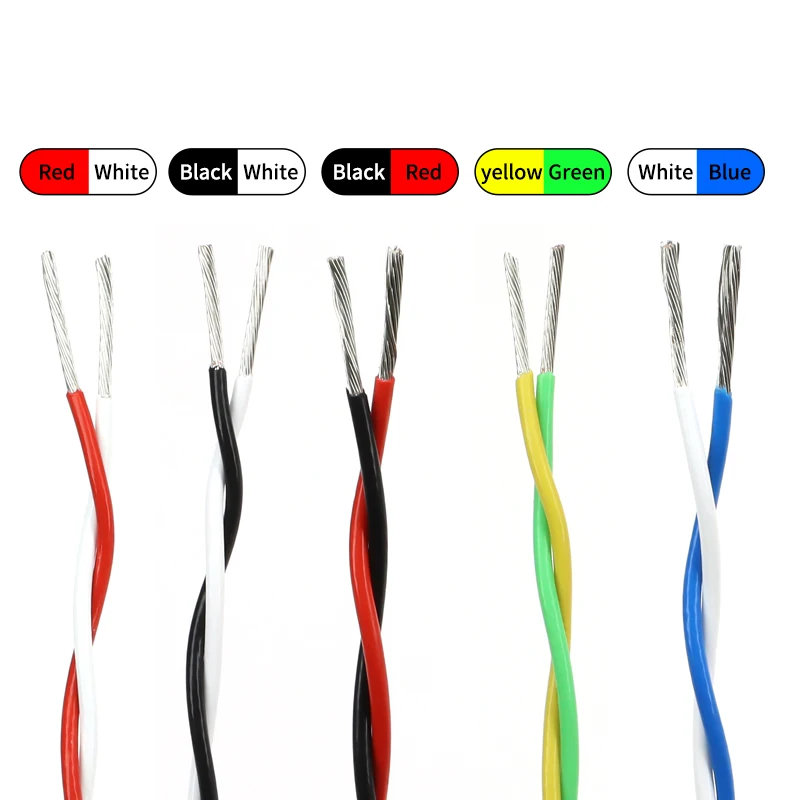 1~20m AFS200 PTFE Wire 2pins 26/25/24/22/20/18/17/15/13AWG High Temperature DIY FEP Twised Pair Electronic Signal Copper Cable