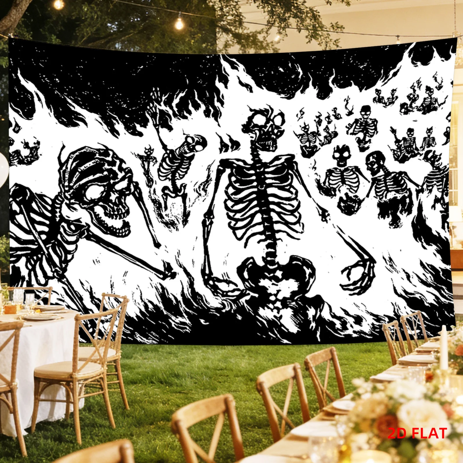 VIKAMA Dark Skull Flame Hanging Cloth Black and White Comic Style Hell Skull Tapestry Wall Hanging Home Decor