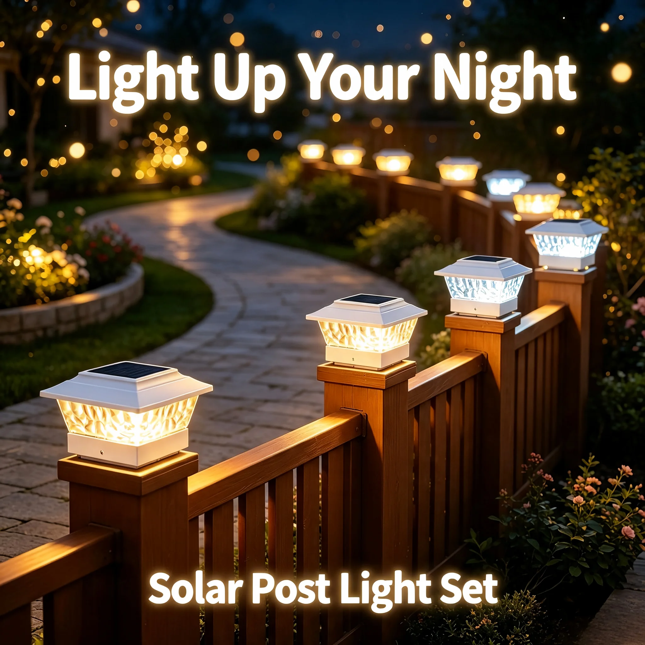 4/6/8 PacksSolar Post Cap Lights Outdoor LED, Warm White & Cool White Steady Dynamic Lighting Modes, IP65 Waterproof Solar Powered Fence Post Lights, Auto Dusk to Dawn, Fit 4x4 5x5 6x6 Wooden Vinyl Posts for Deck, Patio, Porch, Yard, Garden Decor