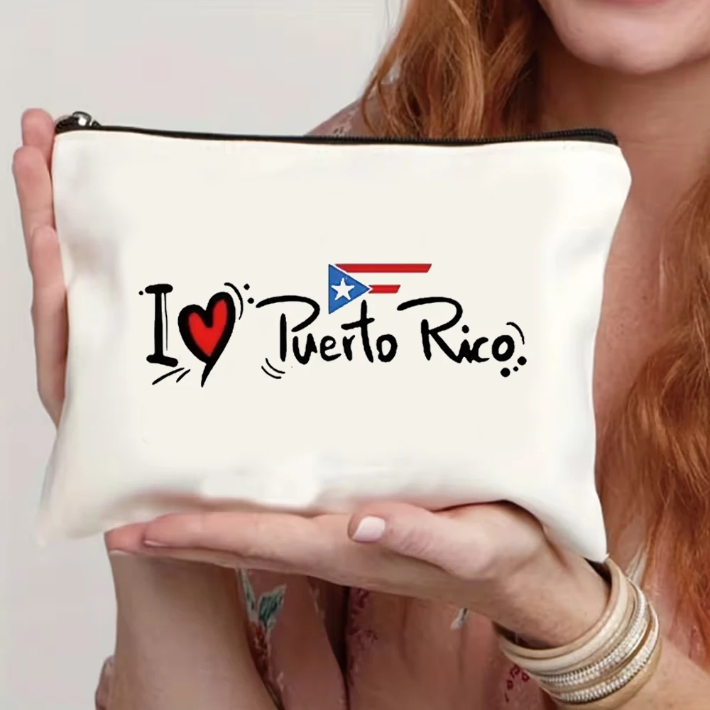 1 Piece Puerto Rican Flag Inspired Polyester Makeup Bag - Portable Zippered Cosmetic Storage Bag, Lightweight Travel Toiletry Bag, Washable, Portable Makeup Bag, Gift for Travel Enthusiasts