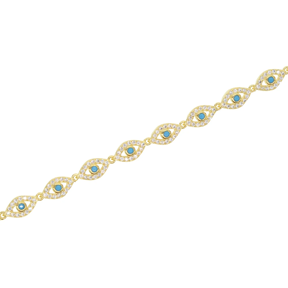 15+4cm gold color filled micro pave cz lovely turkish evil eye charm beads linked bracelet for girl women fashion jewelry