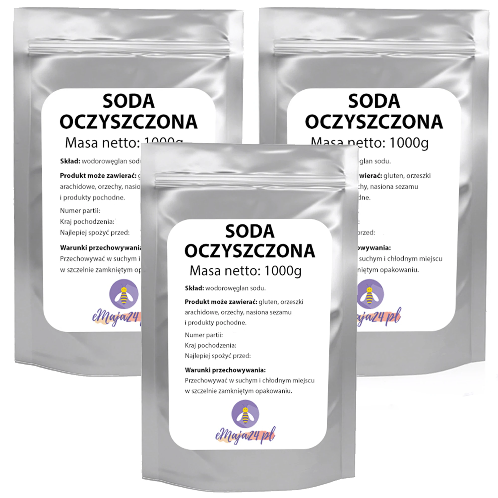 Soda oczyszczona spożywcza wodorowęglan sodu eMAJA24 1kg x 3 sztuki