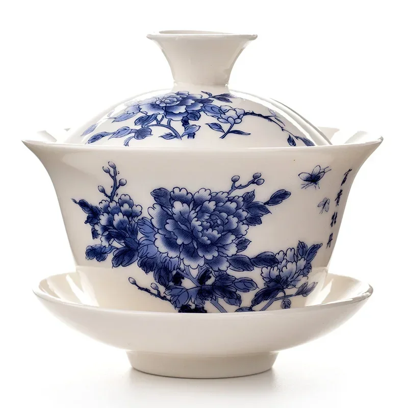 Tureen Bowls Porcelain Ceramics Gaiwan, Kung Fu Tea Cup Set, Gift Special Offer Pottery Bowl Lid Blue-and-white, Covered Bowl