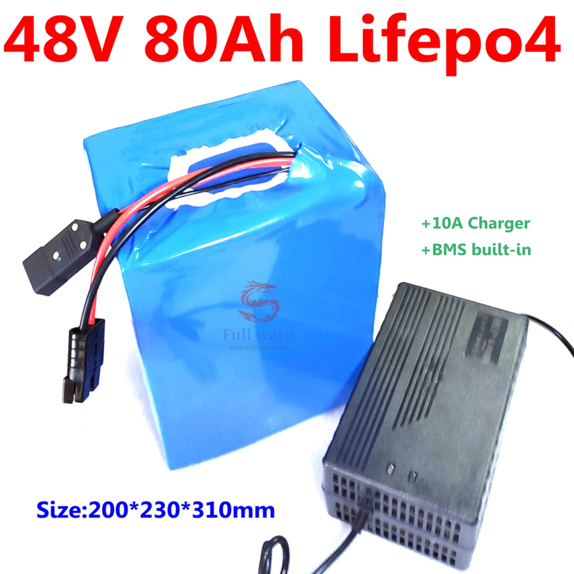 

48V 80ah Capacity LiFepo4 Battery Pack BMS 16S for or 4000w 3000w Scooter bike solar system+10A Charger