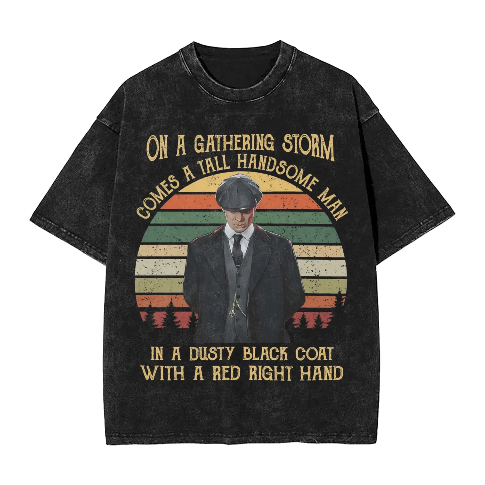 On a gathering storm Tommy Shelby Peaky Blinders Washed T-Shirts Trending  Beach Tee Shirt Vintage Pattern Cotton Tops Plus Size
