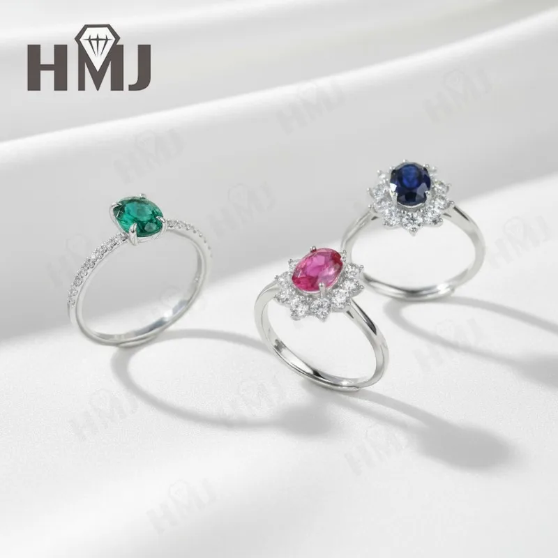 

Customized Ring with5X7mm Oval Lab Grown Ruby Sapphire Colombian Padparadscha 925 Silver Women Engagement Christmas Party Jewely