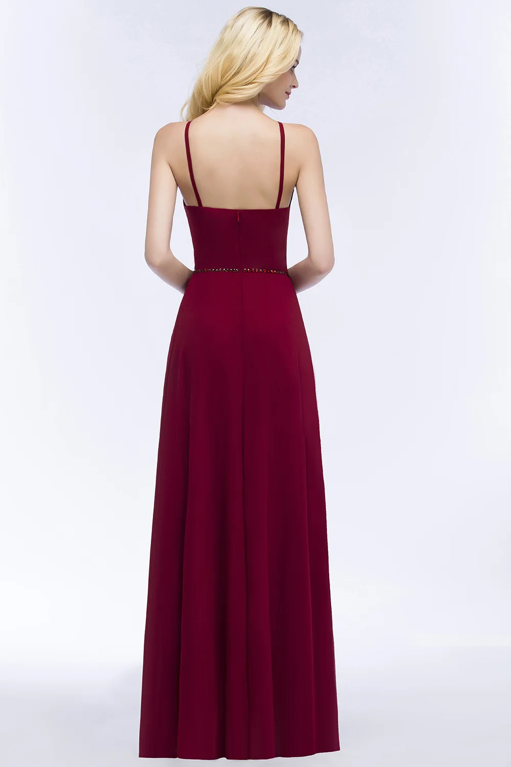 Sexy Halter Long Evening Dresses Crystal Belt Chiffon Maxi Women Formal Bridesmaid Party Prom Gowns CPS862