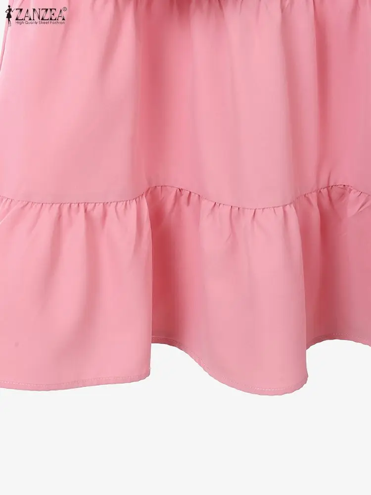 Zanzea casual 2 peças conjuntos de saia para mulher 2025 verão cor sólida manga curta camisas e saias midi linha a 2 peças ternos