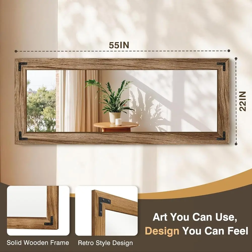 مرآة كاملة الطول، مرآة أرضية بإطار من الخشب الصلب مقاس 55 × 22، للمزرعة أو غرفة النوم، غرفة المعيشة، ديكور المدخل، الميل أو التعليق