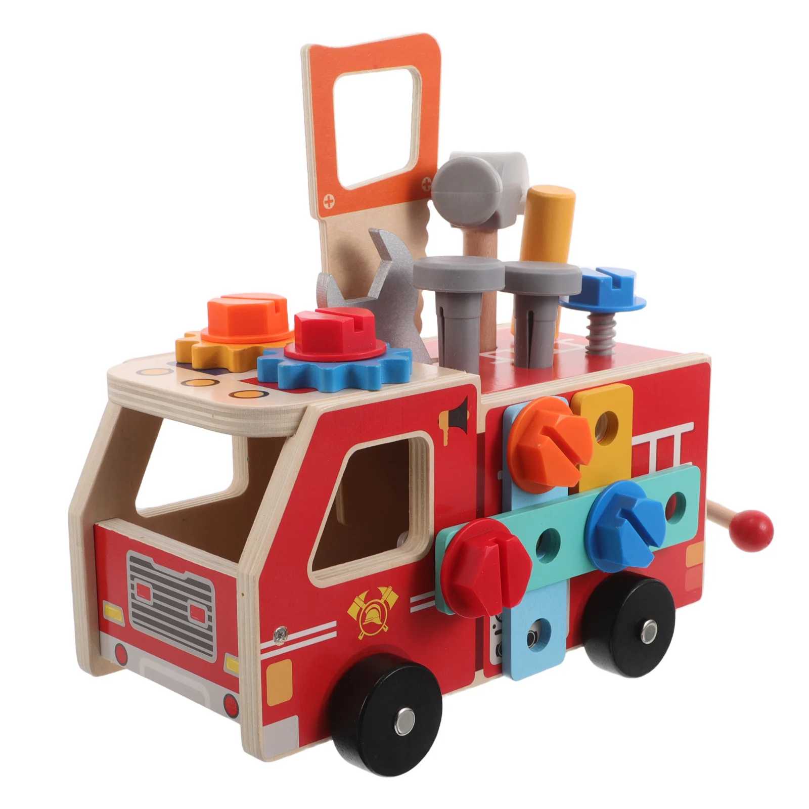 

1Set Wooden Truck Tool Set Real Wood Material Nut Bolt Function Family Bonding Stem Construction Kids Pretend Play